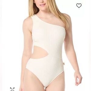 MICHAEL MICHAEL KORS One-Shoulder Side-Cutout Swimsuit bone